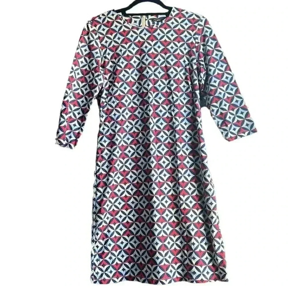 J. McLaughlin Sophia geometric Wellington Dress Small Blue Red Catalina … - Picture 1 of 5